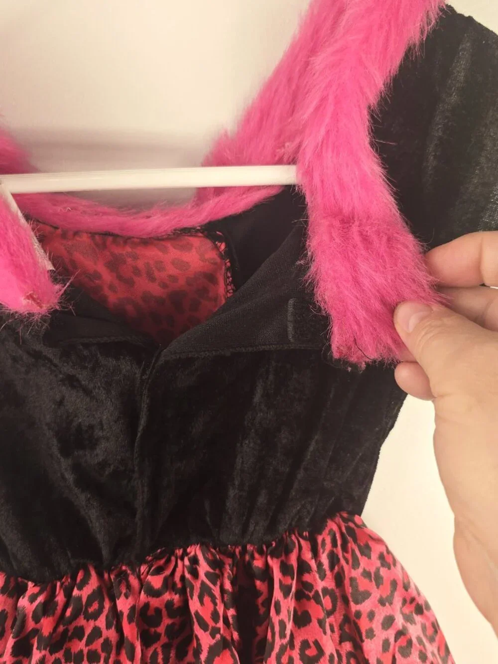Kitty Dress Little Girl Small 4-6X Pink & Black Fur Collar Costume Velour Silk